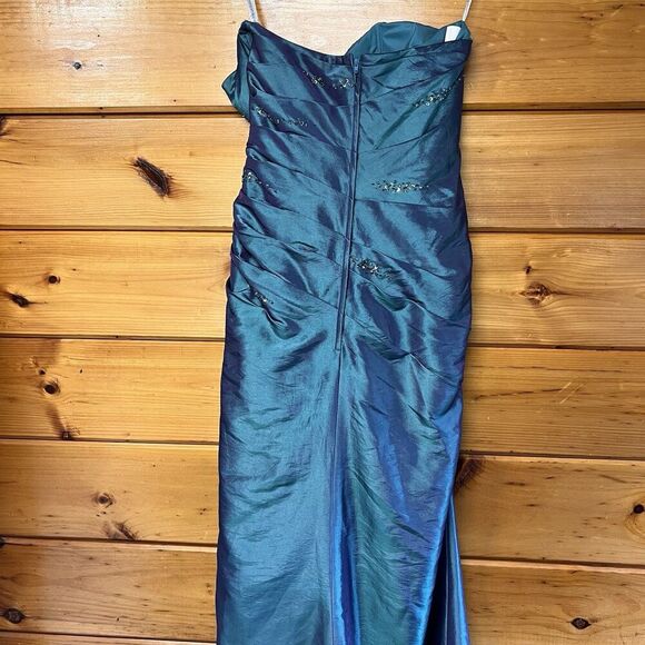 Beaded Green Purple Iridescent Ballgown Dress Formal Prom Sweetheart Maxi 16 - Picture 6 of 7